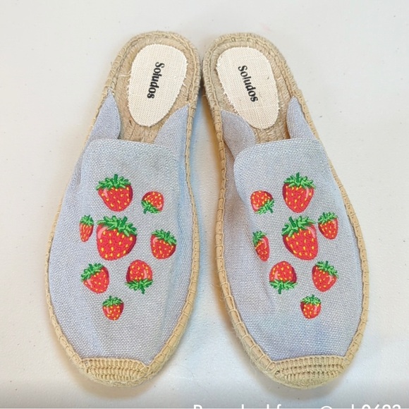 Soludos Shoes - Soludos The Smoking Mule Espadrille Blue Strawberry Embroidered Mules
